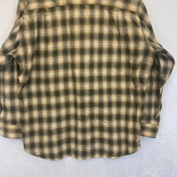 Woolrich Flannel Shirt Mens Size Large Green Tan Plaid Chest Pockets Cabincore - Picture 11 of 11